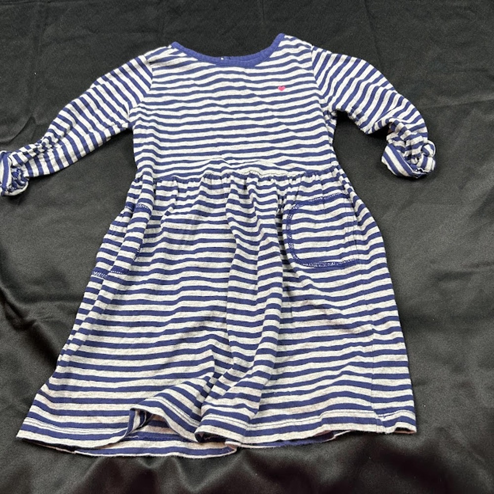 Gap Kids Girls Blue Gray Striped Long Sleeve Pocket Dress Heart Detail Size L 10